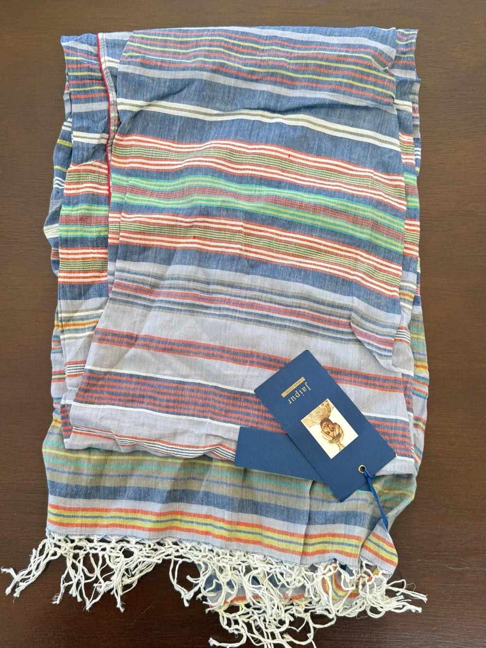 Jaipur Multicolor Striped Cotton Scarf with Fringe